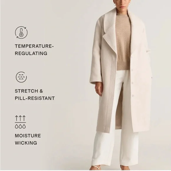 Quince Women's Elegant 💯% Wool Cream Pea Coat Size XS New - Picture 2 of 7